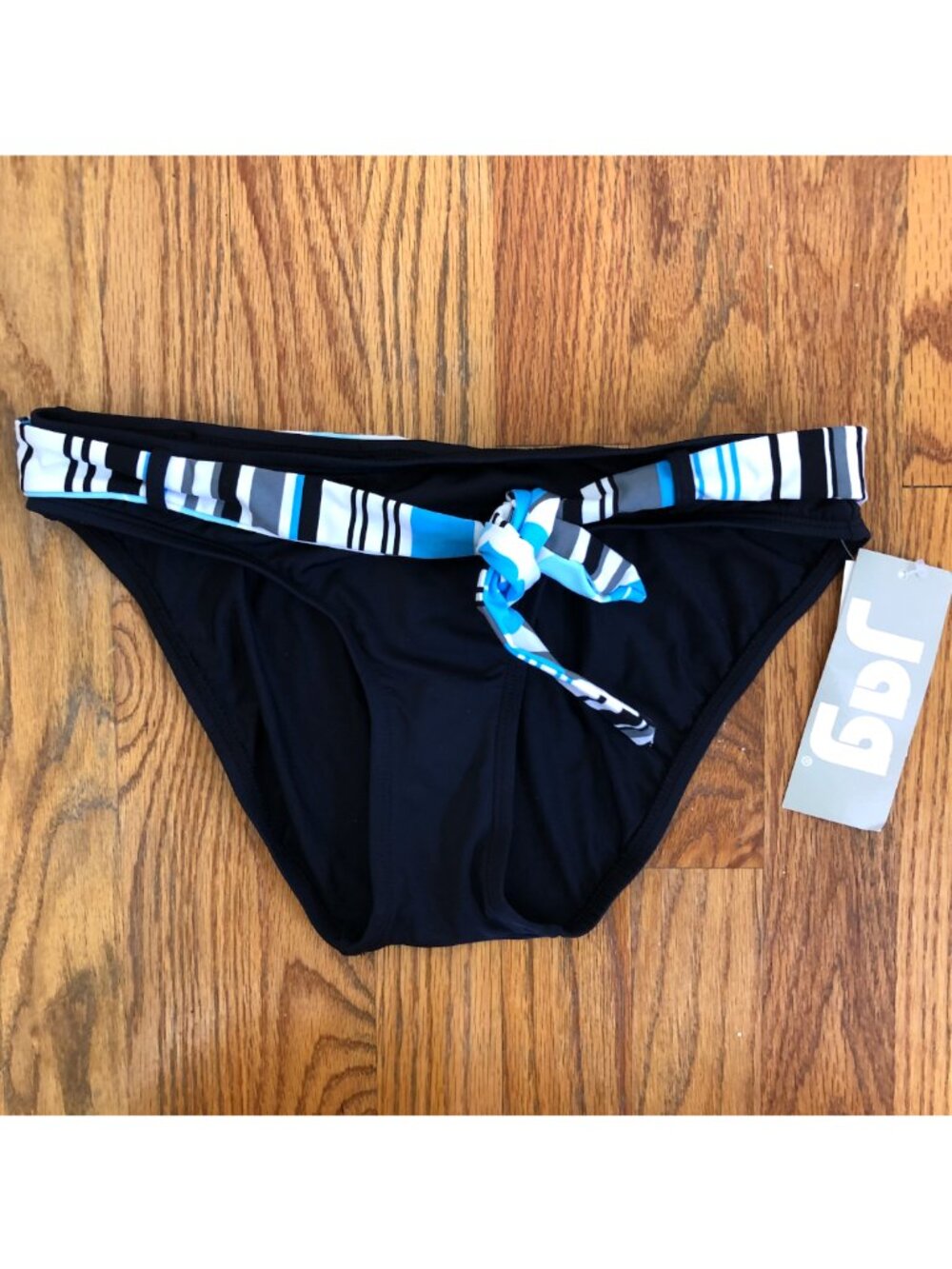 NEW NWT JAG JEANS Solid Black Blue White Belted Stripe Y2K Bikini BOTTOM Small S